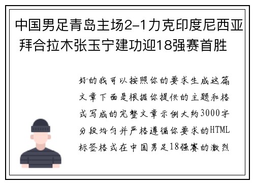 中国男足青岛主场2-1力克印度尼西亚 拜合拉木张玉宁建功迎18强赛首胜